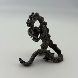 Vintage Pewter Dragon Figurine Holding Heart Box